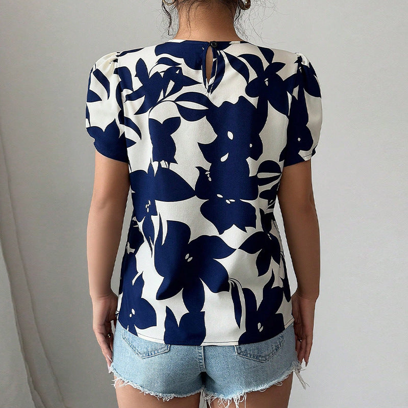 Women's Holiday Shirt Floral Pullover Short Sleeve