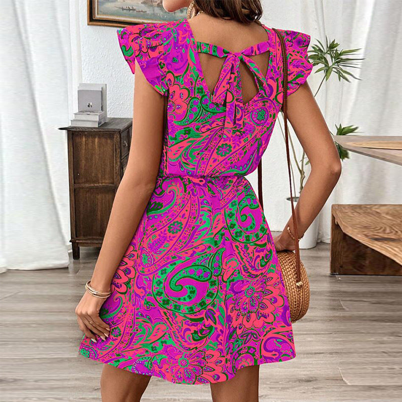 Dress European And American Ruffle Sleeve Slim Fit A- Line Dress Midi Dress