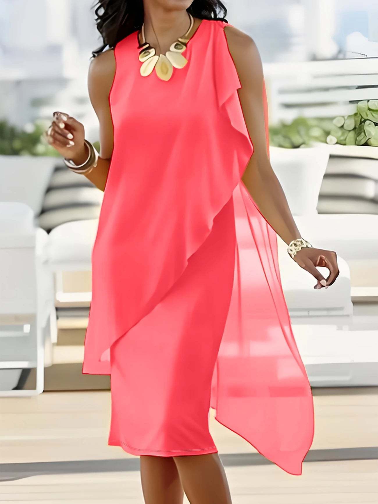Elegant Irregular Chiffon Sleeveless Dress