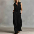 Linen-blend Sleeveless Shirt And Wide-leg Pants Set