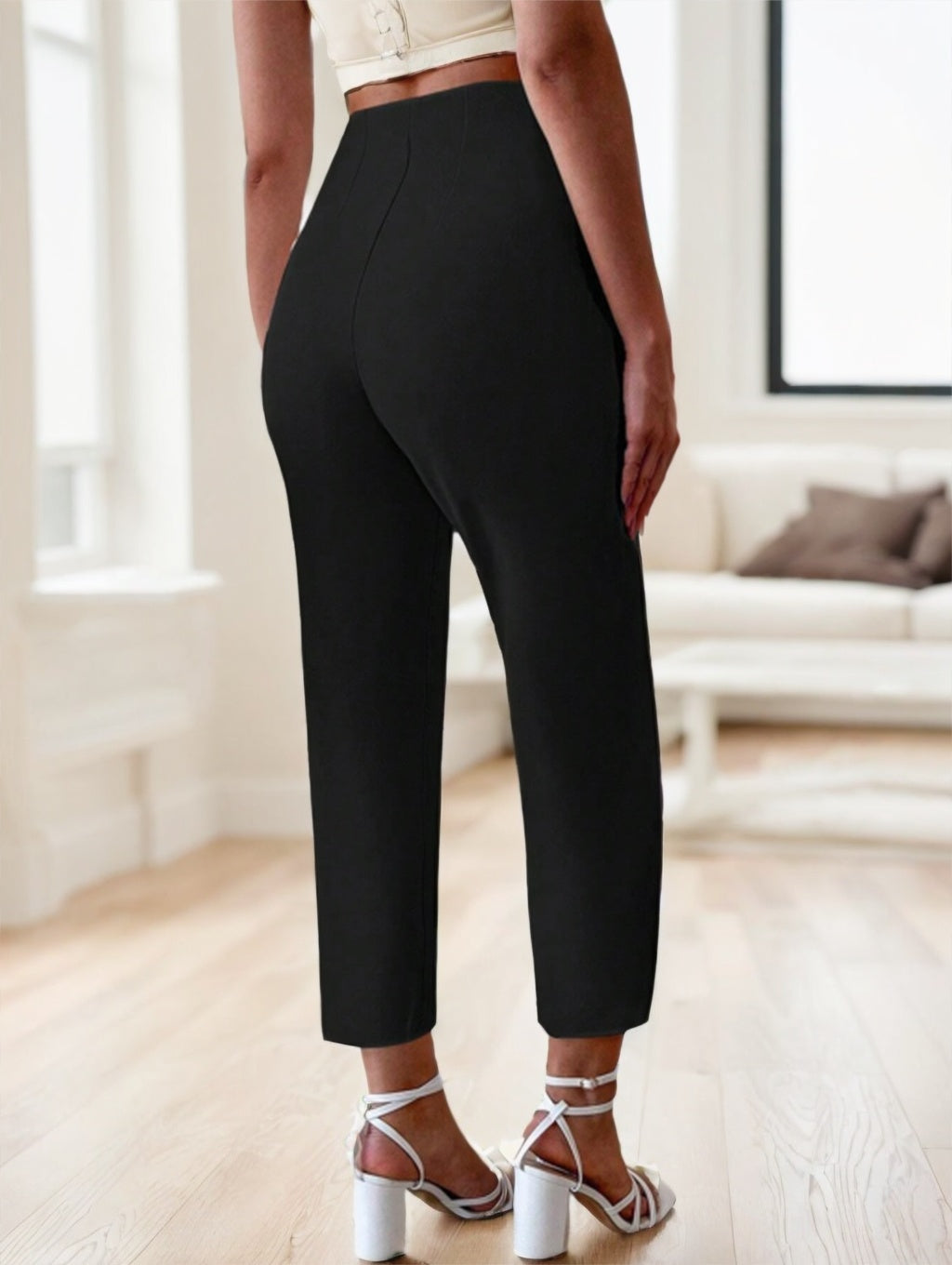 Elegant Office Lady Pleated Side Pocket Slim-Fit Pants For Women
