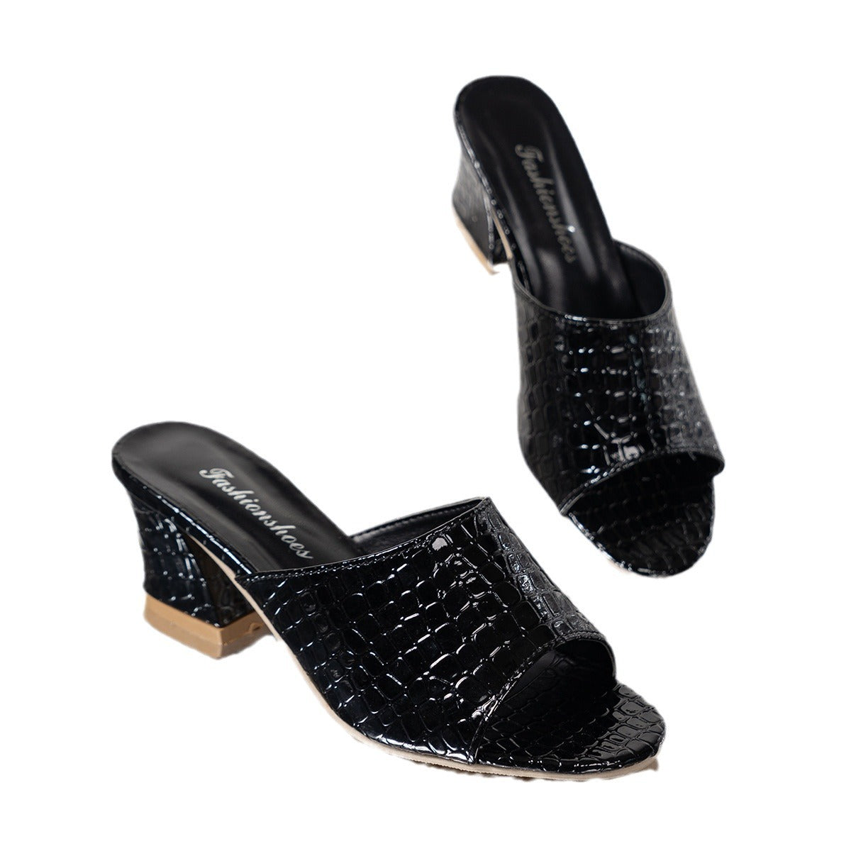 Womens Stylish Open-toe Snake-print High-heel Slide Sandals For Outdoor Wear