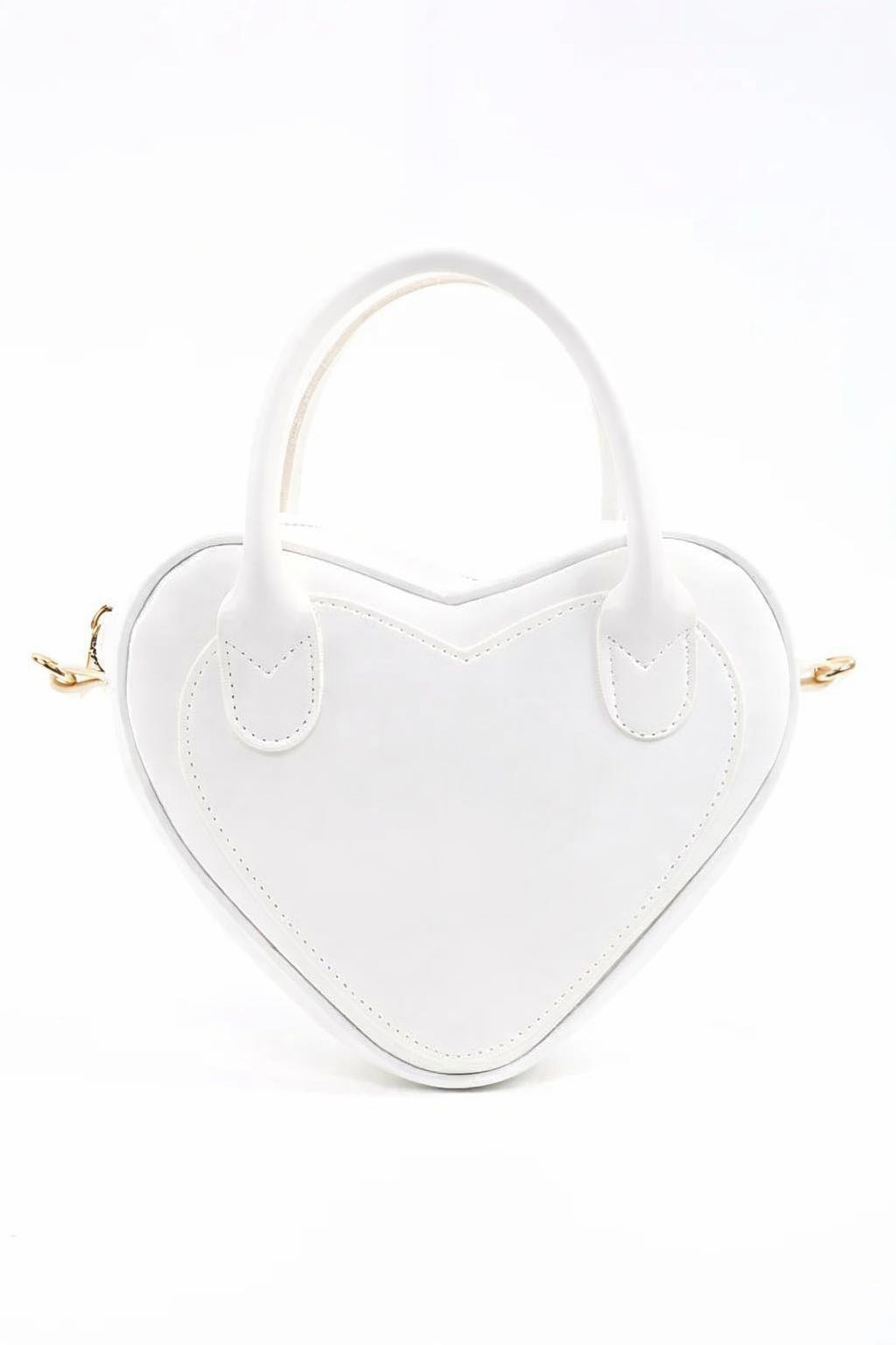 White Heart Shaped Faux Leather Zipper Bag Single Compartment Hand Arm And Shoulder Bag