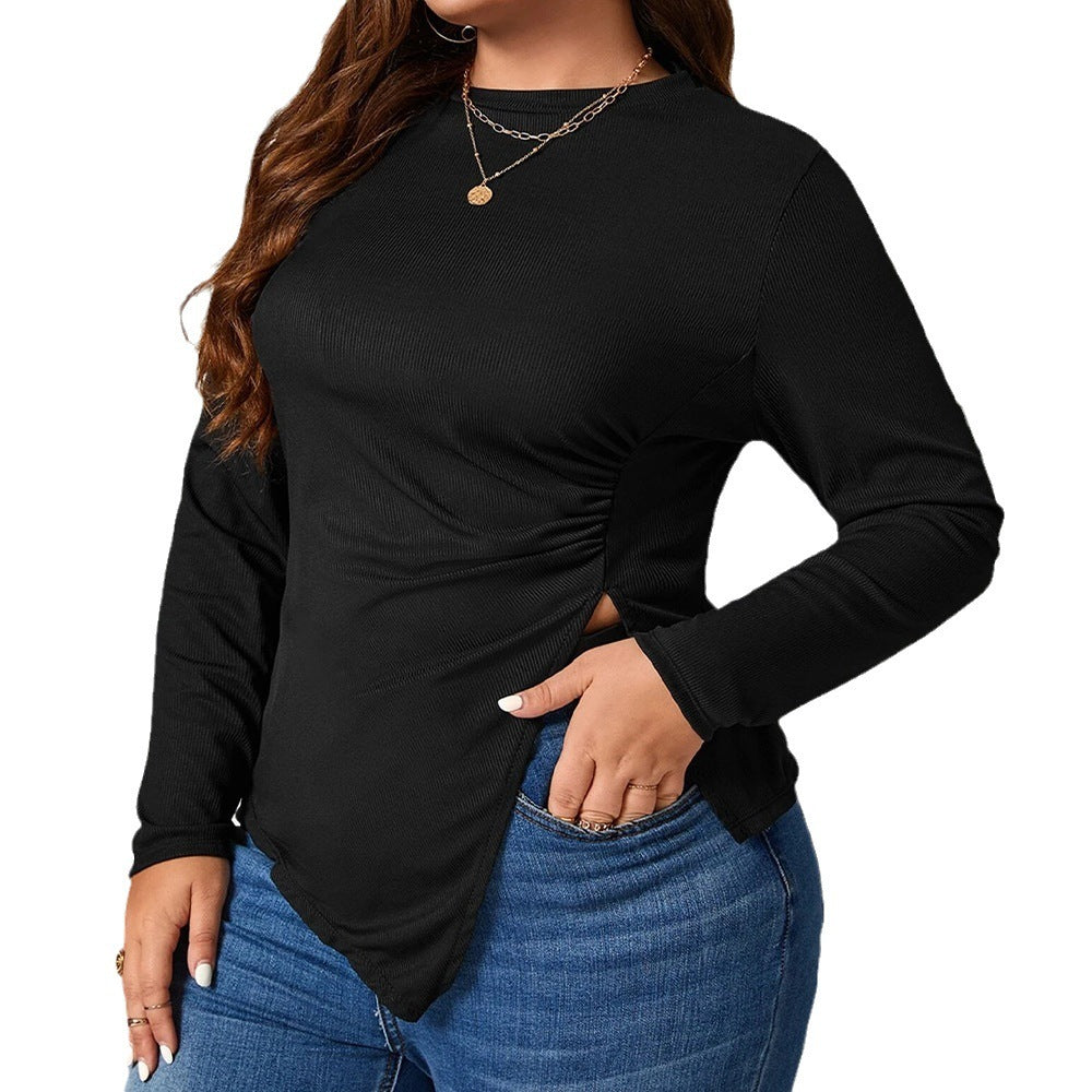 Women's Round-neck Slim-fit Asymmetric Knit Long-sleeve Versatile Top