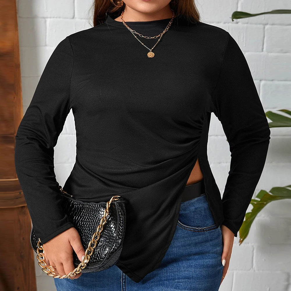 Women's Round-neck Slim-fit Asymmetric Knit Long-sleeve Versatile Top