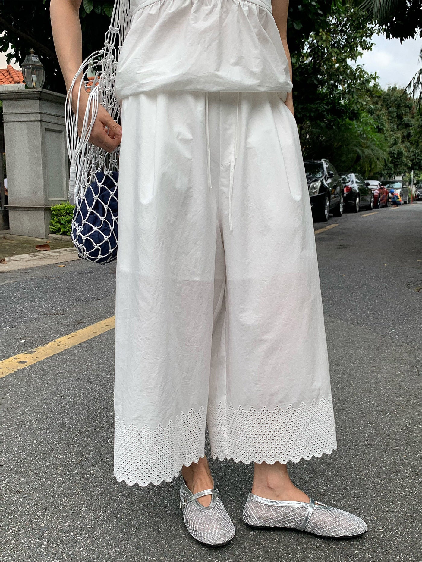 Summer Thin Women's Embroidered Cropped Casual Wide-leg Pants