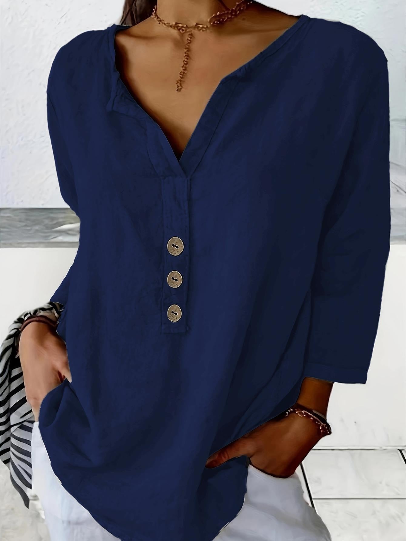 Solid Color Notched Collar Shirt Casual Button Shirt