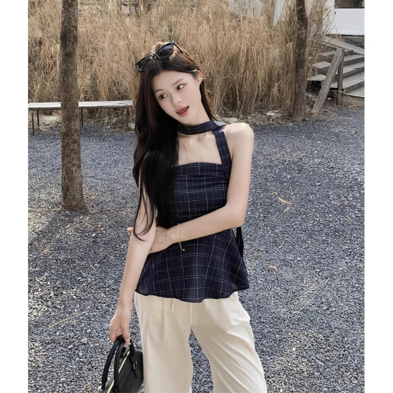 American Retro Plaid Tube Top Vest For Women
