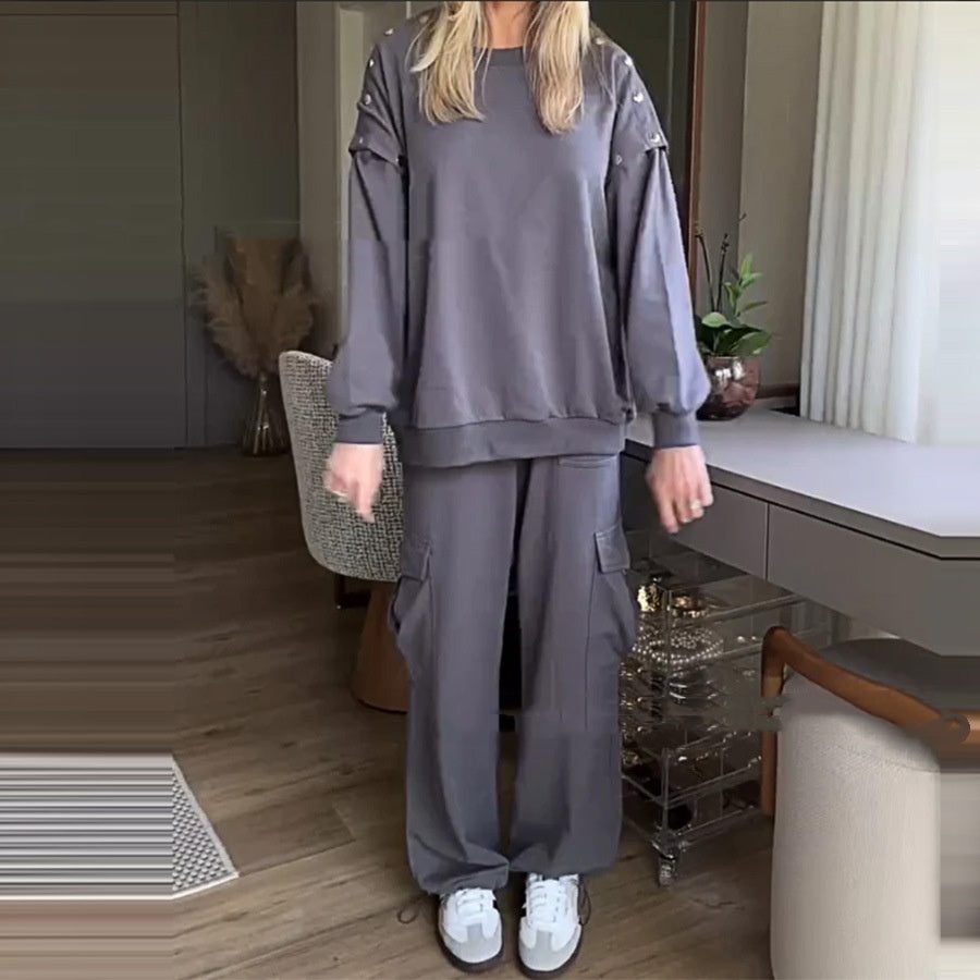Loose Women's Wear Long Sleeve Top And Trousers Two-piece Set