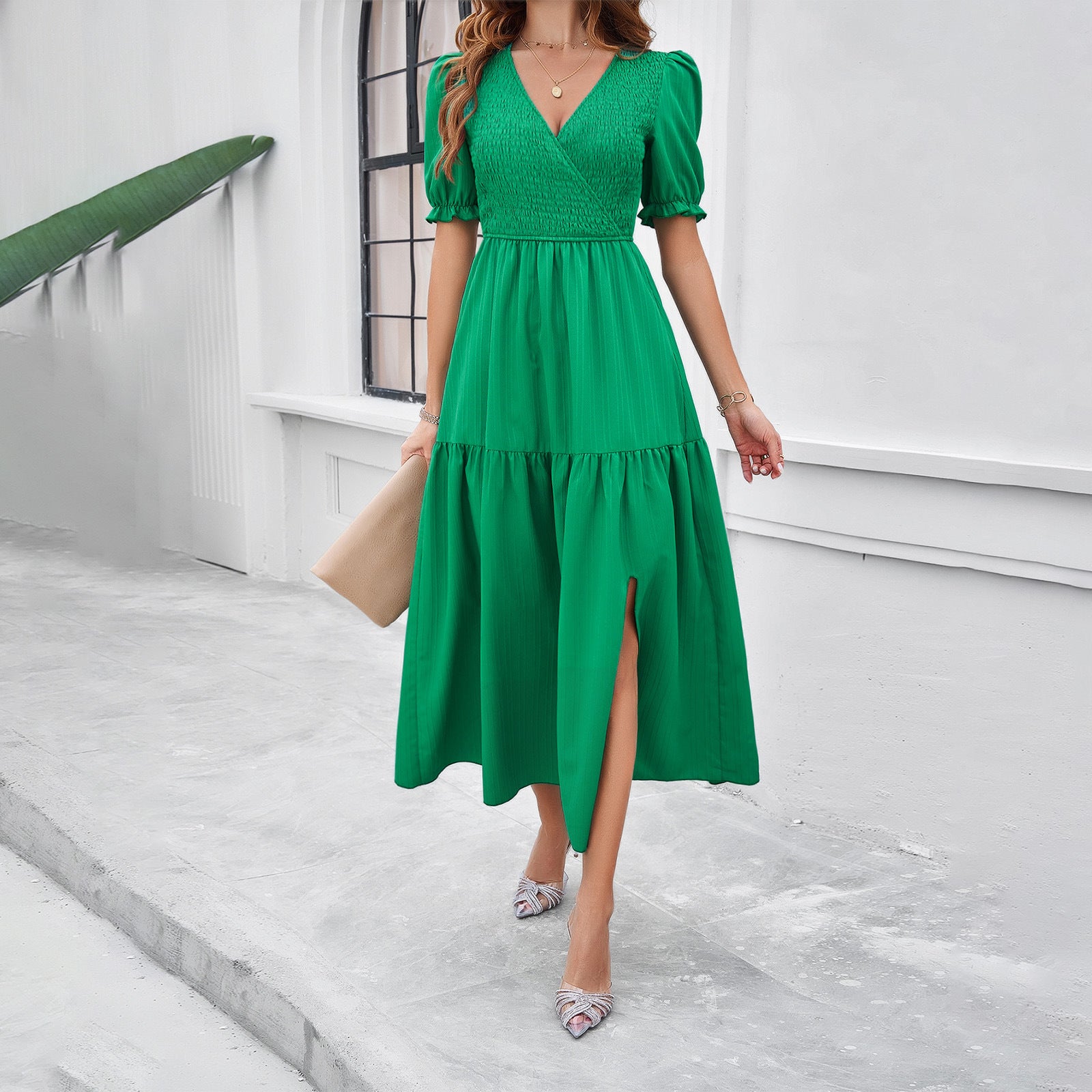 Holiday Casual Style High Waist Beveled Dress Women's Clothing