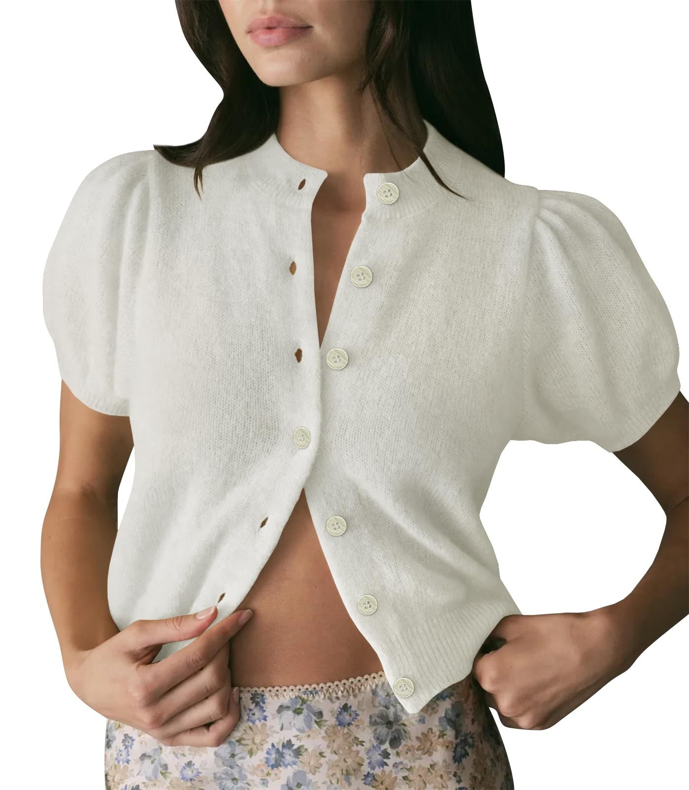 Women's Bubble Short Sleeved Cardigan Sweater