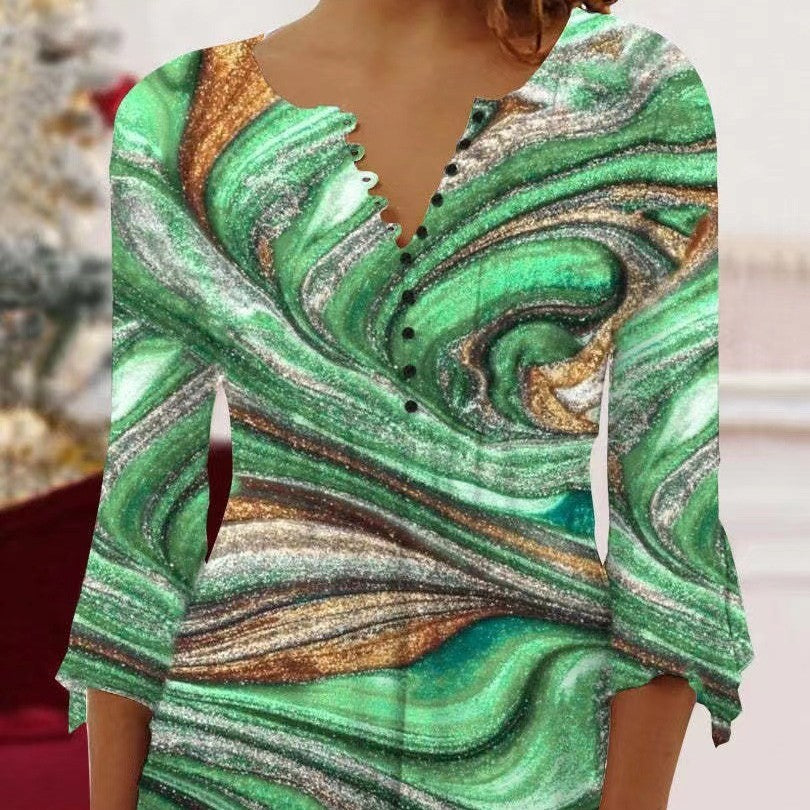 V-neck Slim-fit Printed Top Women