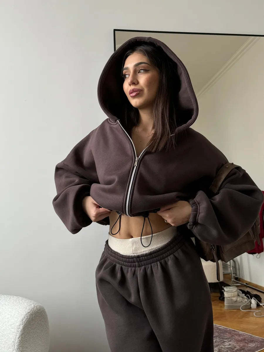 Casual Set Long-sleeve Zip-up Cardigan Hoodie