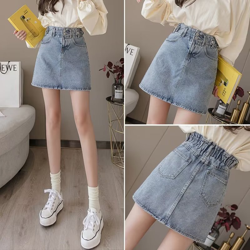New High-waisted Slimming A-line Denim Skirt