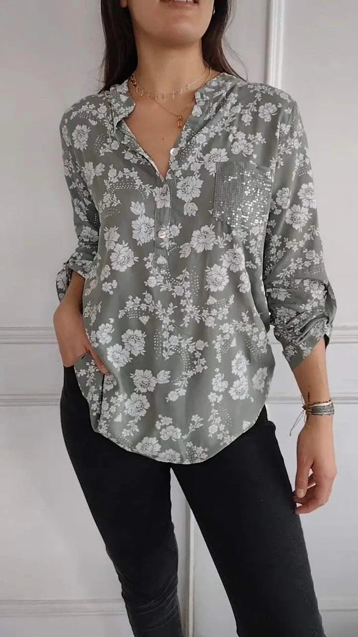 Summer New European And American Women's Fashion High-end Temperament Elegant Printed Shirt Top
