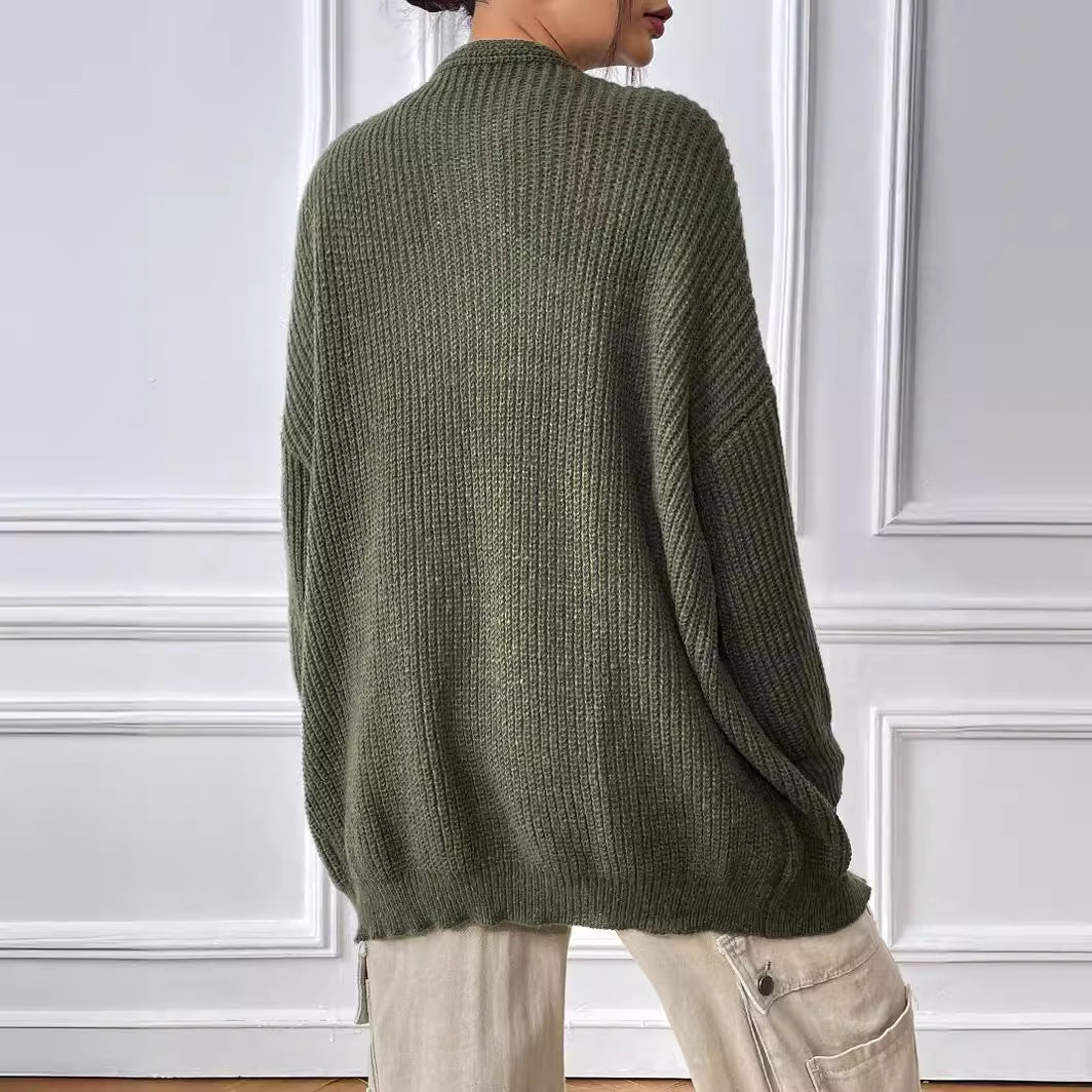 Casual Solid-color Sweater Cardigan For Fall And Winter