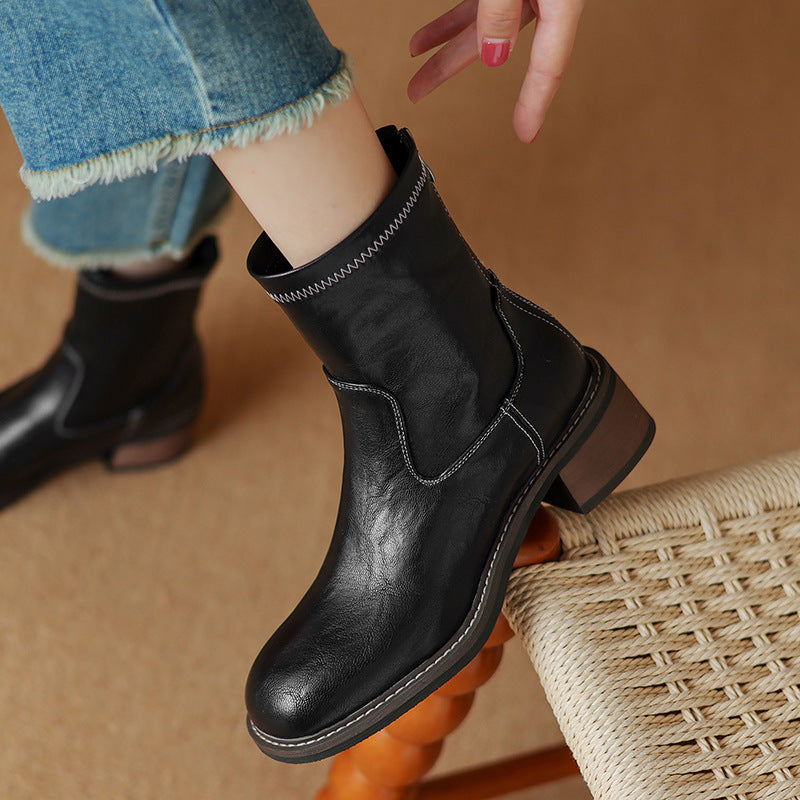 Women's Simple And Casual Mid-heel Martin Boots
