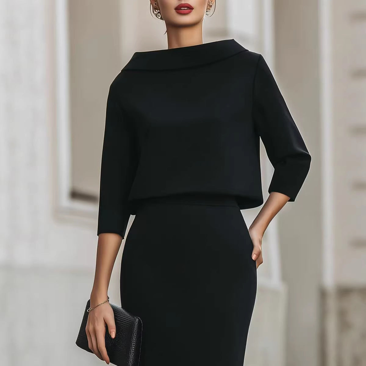 Stylish Urban Commuter Two-piece Set Featuring A Bodycon Skirt And Top
