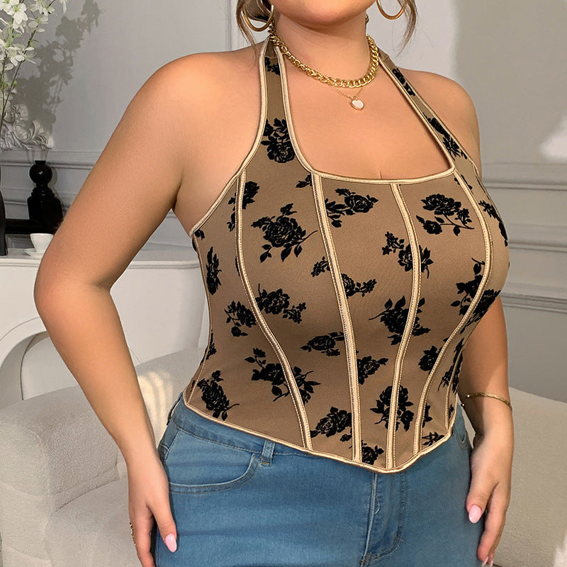 Women's Vintage Printed Halter Spaghetti Straps Top