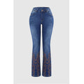 Womens Retro Beaded Embroidered Stretch Denim Jeans