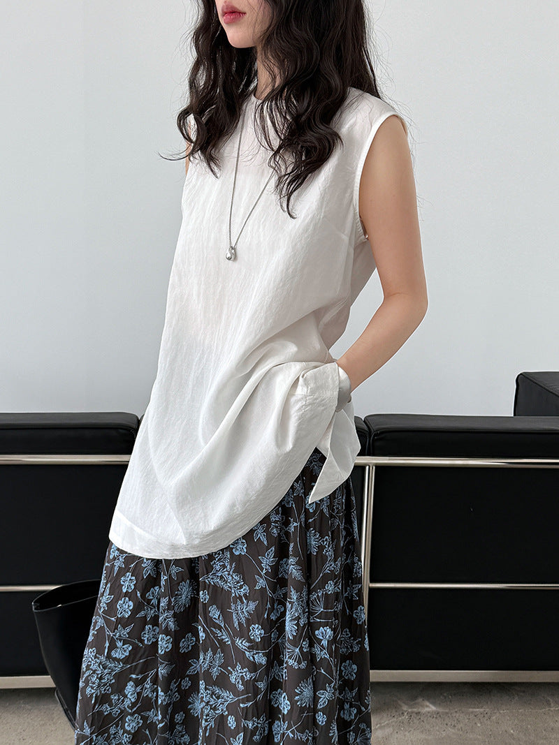 French Tencel Linen Two-sided Wear Temperament Loose Sleeveless Top