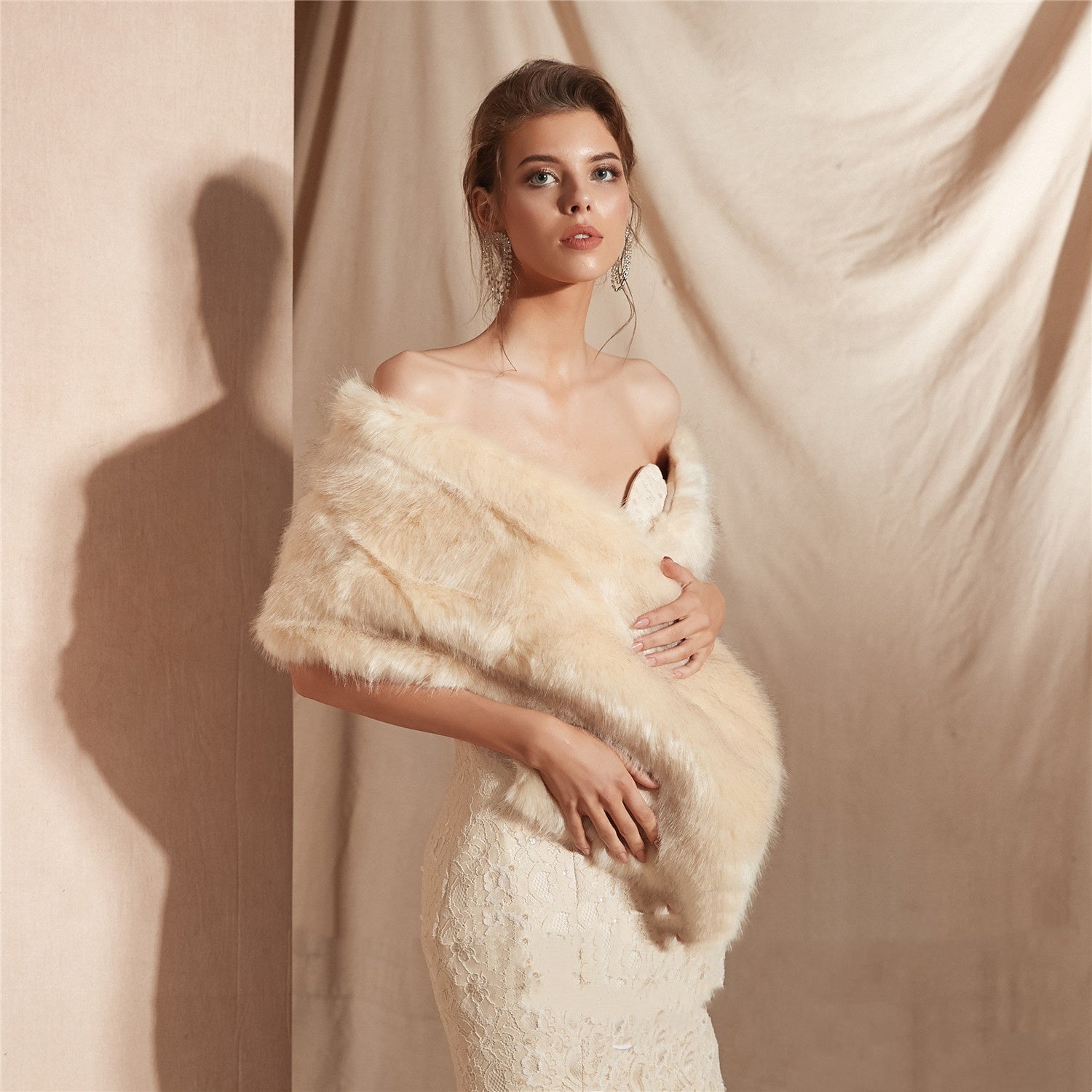 Winter Faux Fox Fur Bridal Fur Shawl