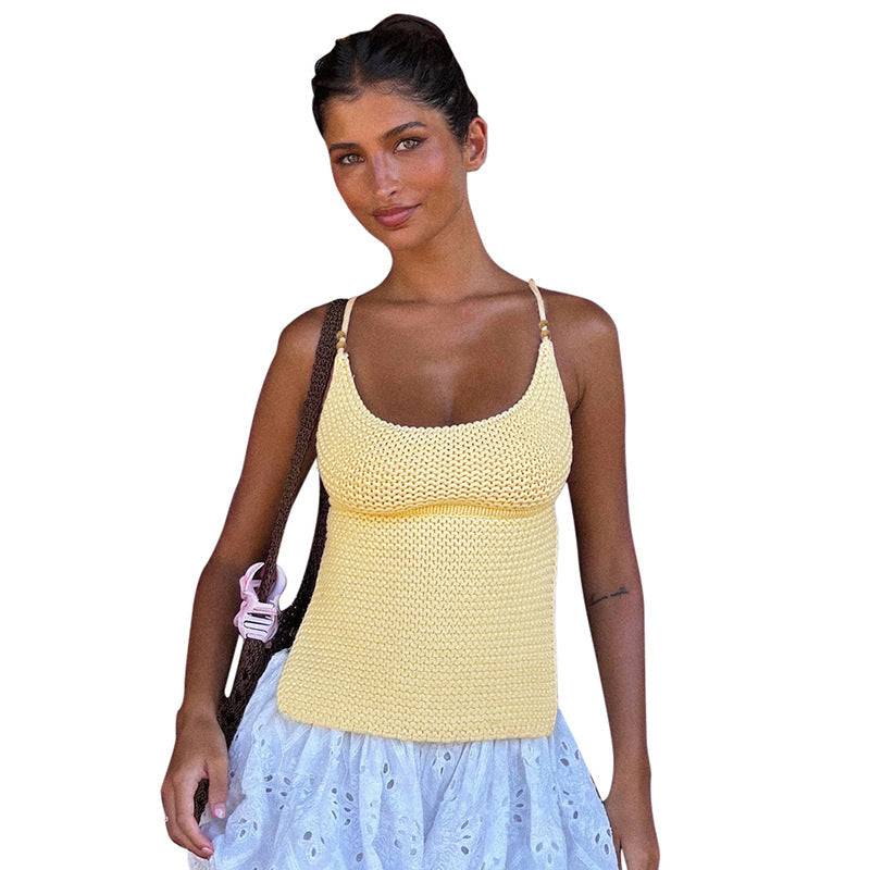 Women's Woolen Lace-up Backless Top