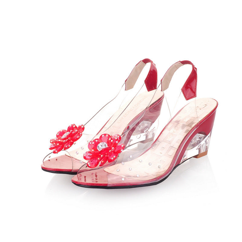 Womens Fish-mouth High-heeled Shoes Summer Transparent Crystal Shoes