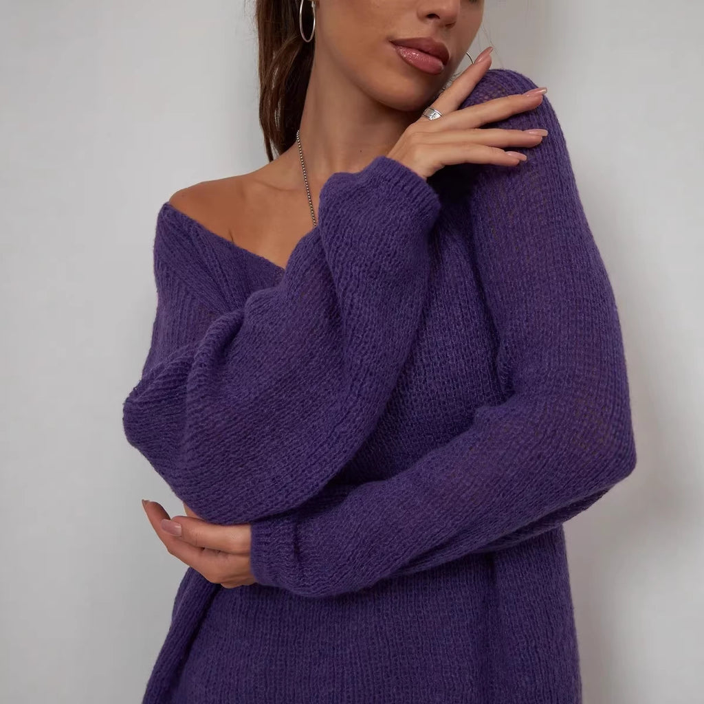 Slim-fit V-neck Solid-color Sweater