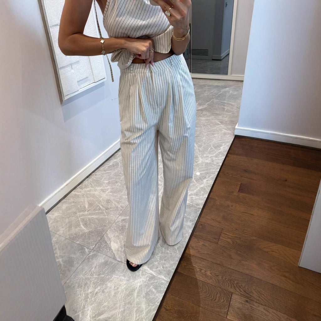 Off-shoulder Striped Irregular Top And Pants Two-piece Set