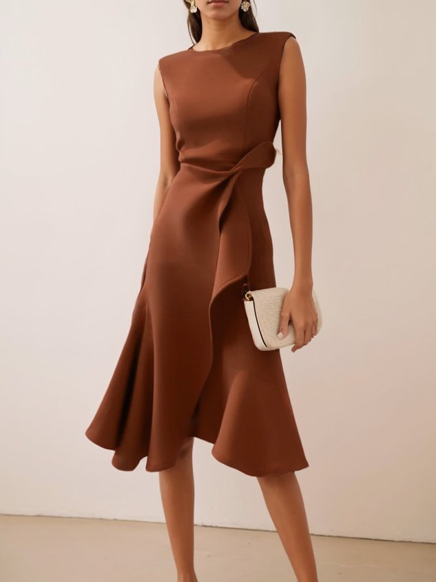 Women's Sleeveless Round Neck Red Temperament Dress