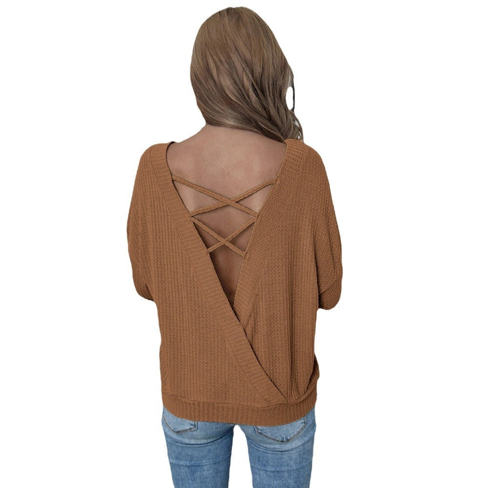 Women's Loose Casual Sexy Backless Long Sleeve Pullover