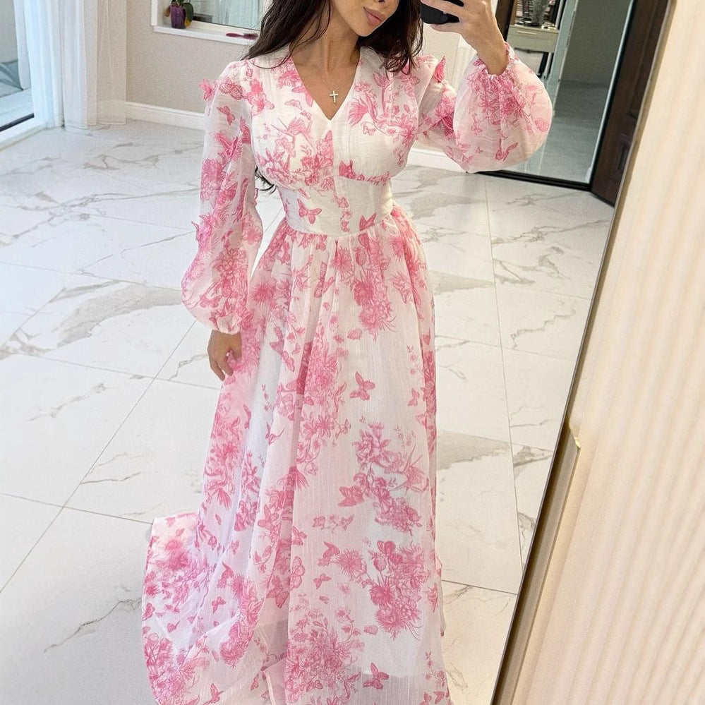 French Slim Fit Long Large Hem Holiday Dress