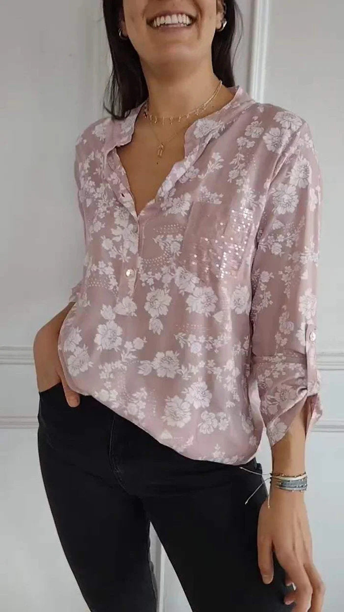 Summer New European And American Women's Fashion High-end Temperament Elegant Printed Shirt Top