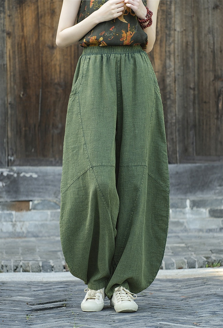Artistic Retro Cotton And Linen Women's Distressed Loose Casual Pants