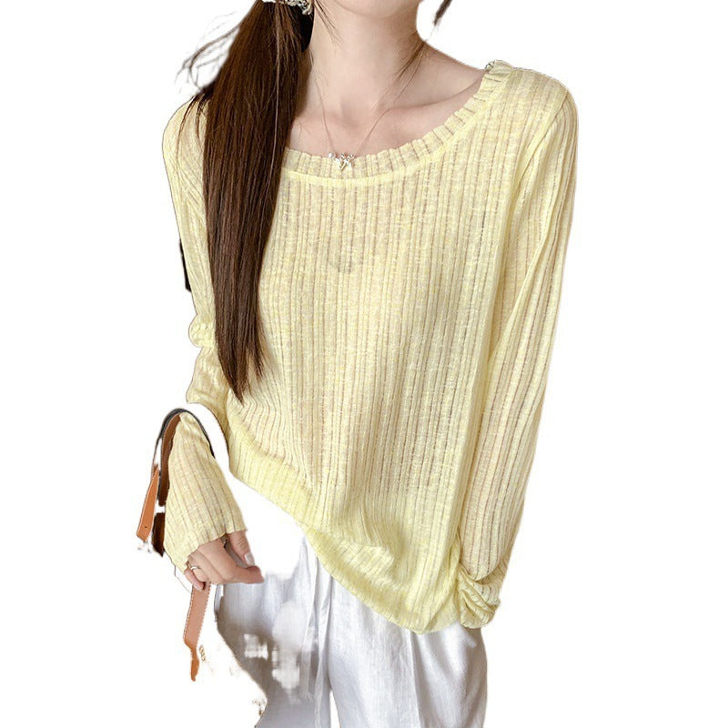 Thin Striped Loose All-matching Long Sleeve Top