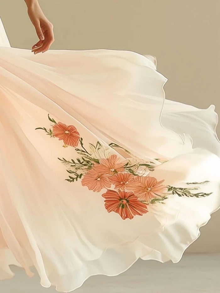 Women's V-neck Short-sleeved Digital Printing Positioning Long Dress