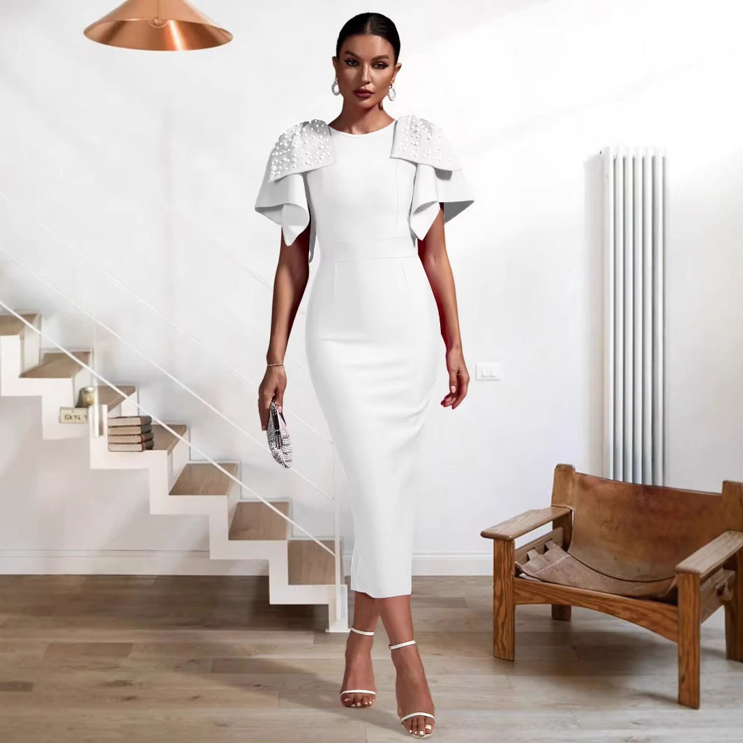 Double Shoulder Bow Slim Fit Dress