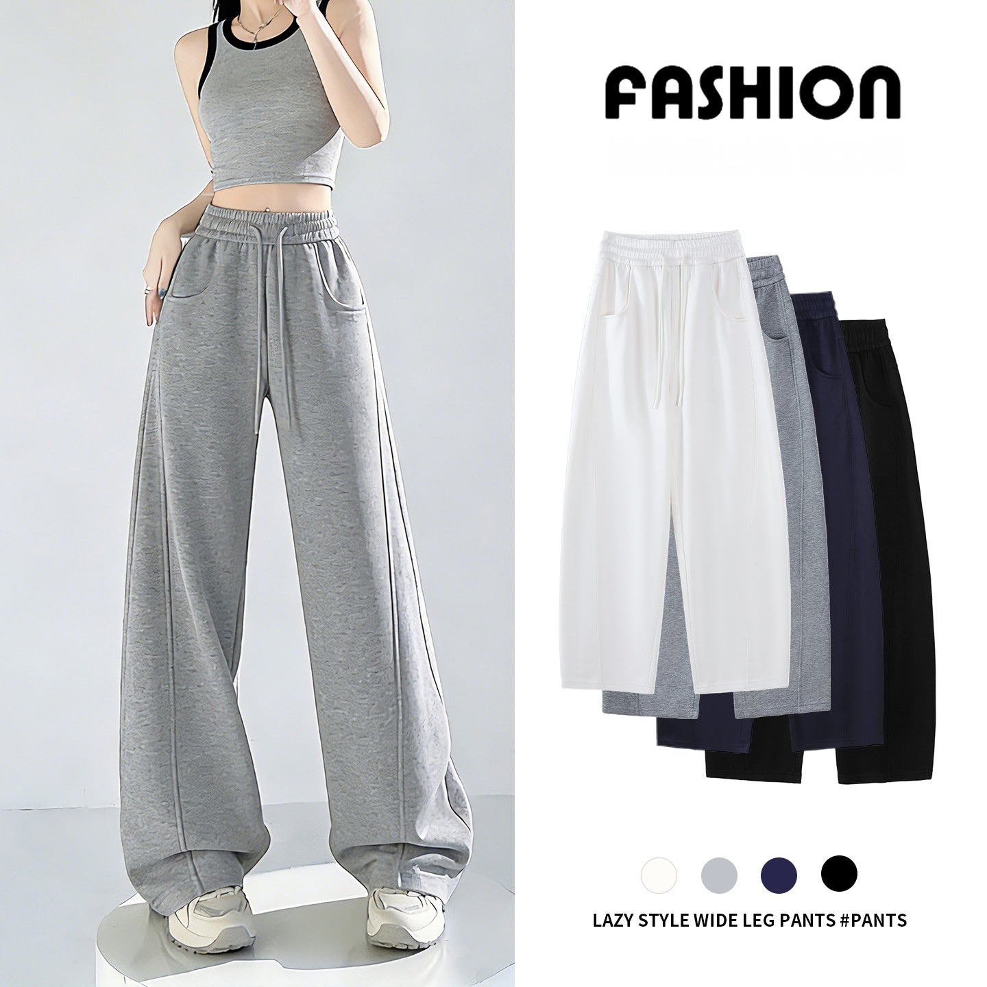 Womens High-waisted Draped Loose-fitting Wide-leg Pants