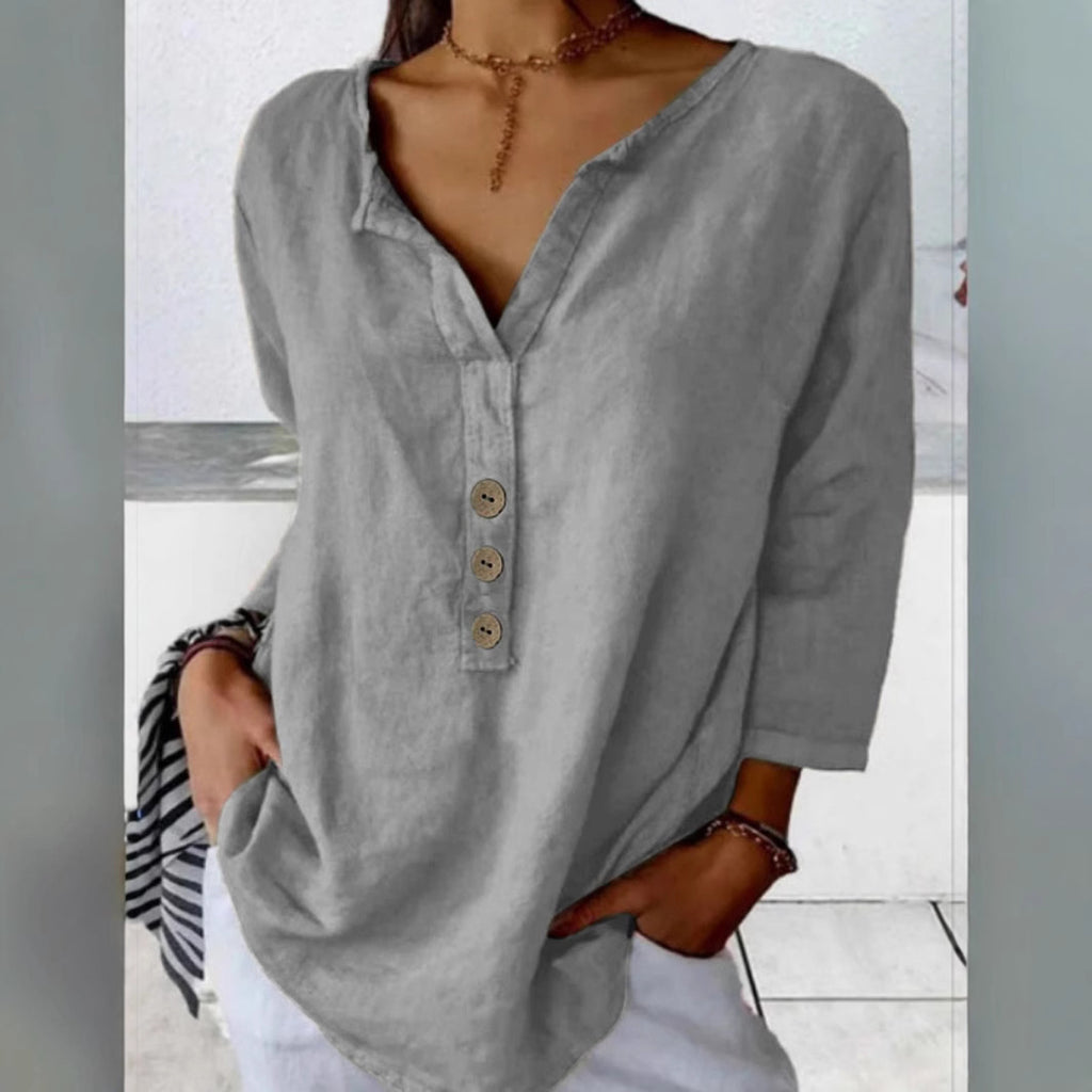 Solid Color Notched Collar Shirt Casual Button Shirt