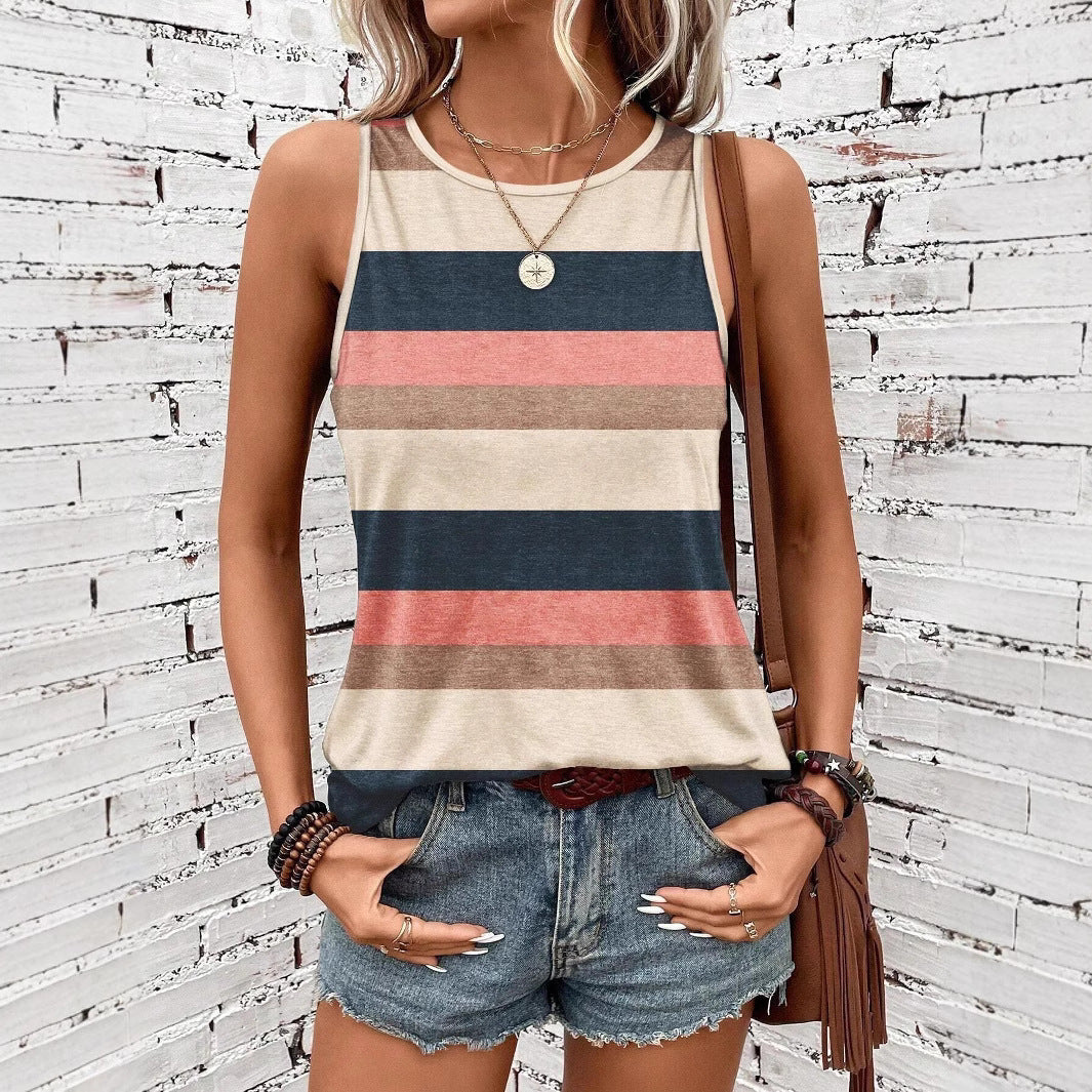 Women's Geometric Striped Garden Collar Vest