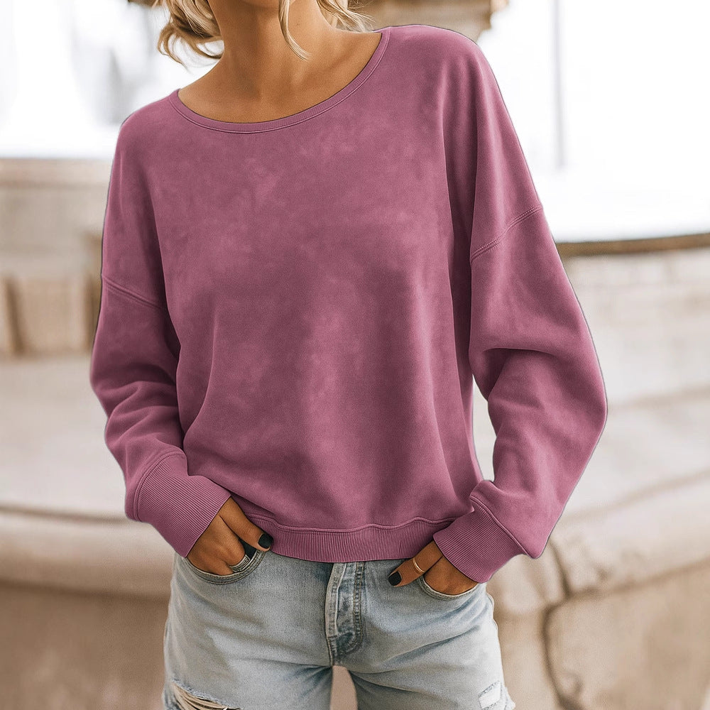 Casual Loose Fashion Long Sleeve Rendering Print Round Neck Knitted Sweater Hoodie