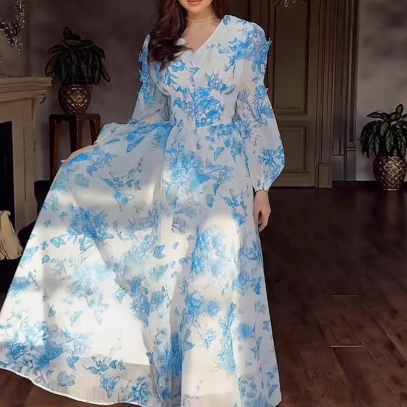 French Slim Fit Long Large Hem Holiday Dress