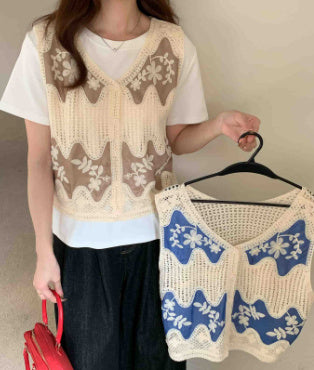 Heavy Industry Crochet Embroidery Denim Waistcoat Vest