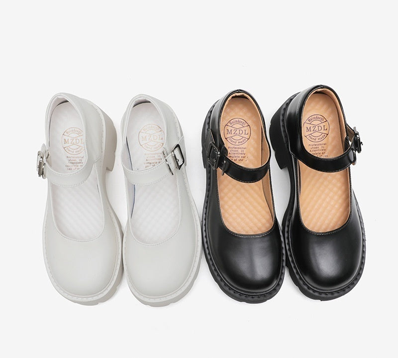 Womens Small Leather Shoes With Retro Japanese-Style Buckles