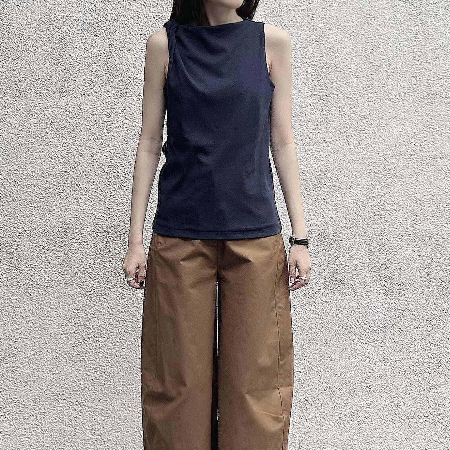 Slim-fit One-shoulder Knot Detail Cotton Top