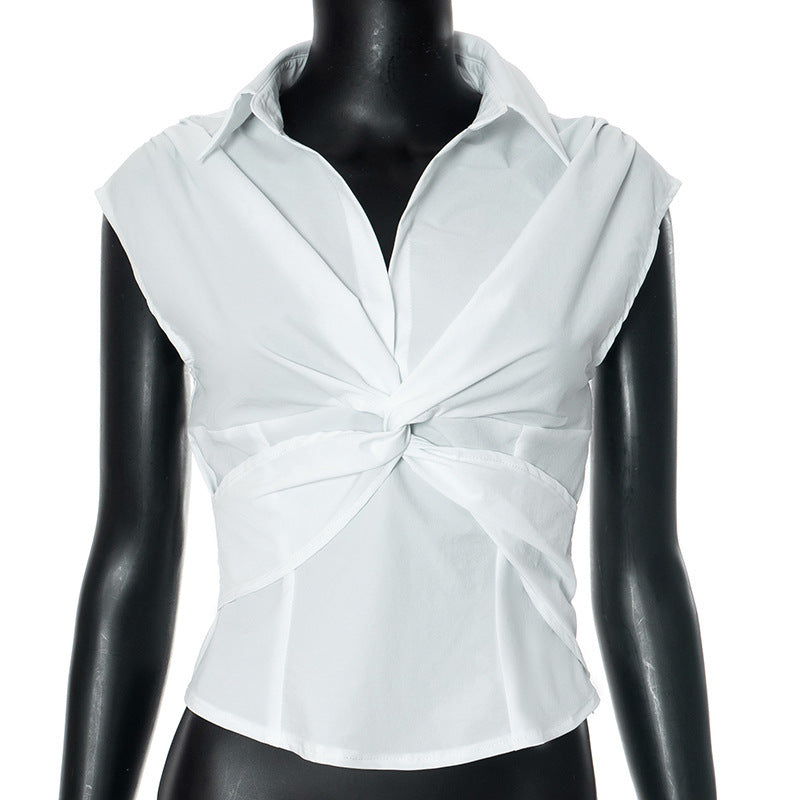 European And American Sexy V-neck Sleeveless Twisted Shirt