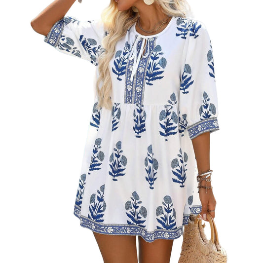 Summer Women's Casual Plant Printing Festival Holiday Dress