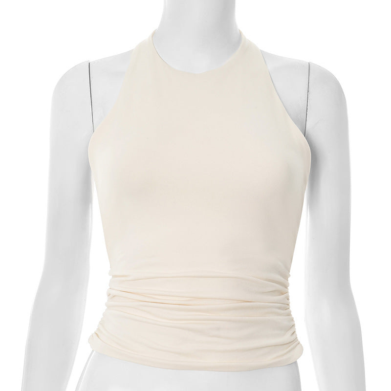 European And American Buckle Halter Backless Sexy T-shirt