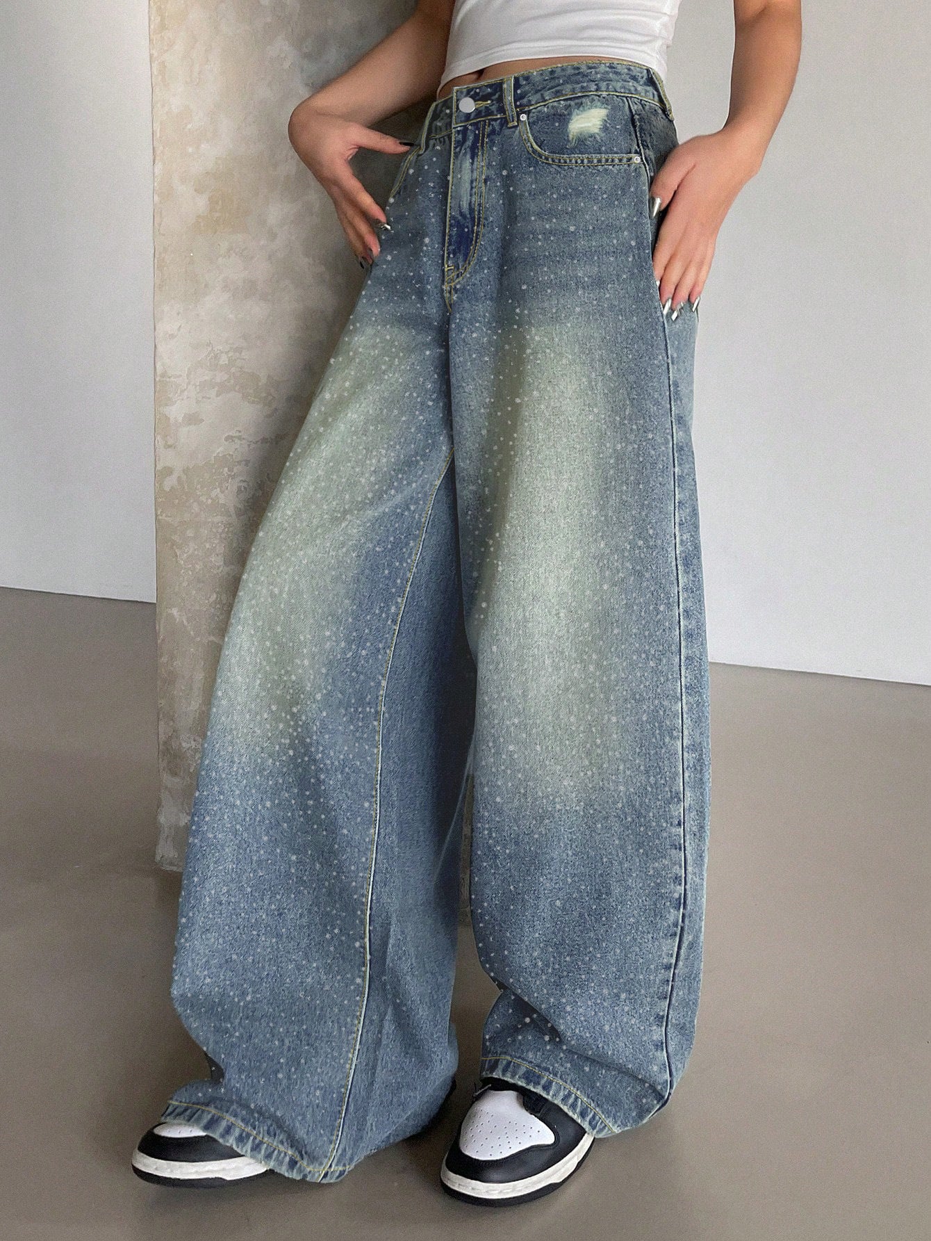 Water-washed Blue Wide-leg Extra-long Floor-length Jeans